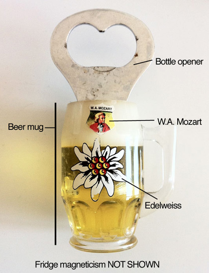 The W.A. Mozart Edelweiss Plastic Beer Mug Bottle-Opener Fridge Magnet